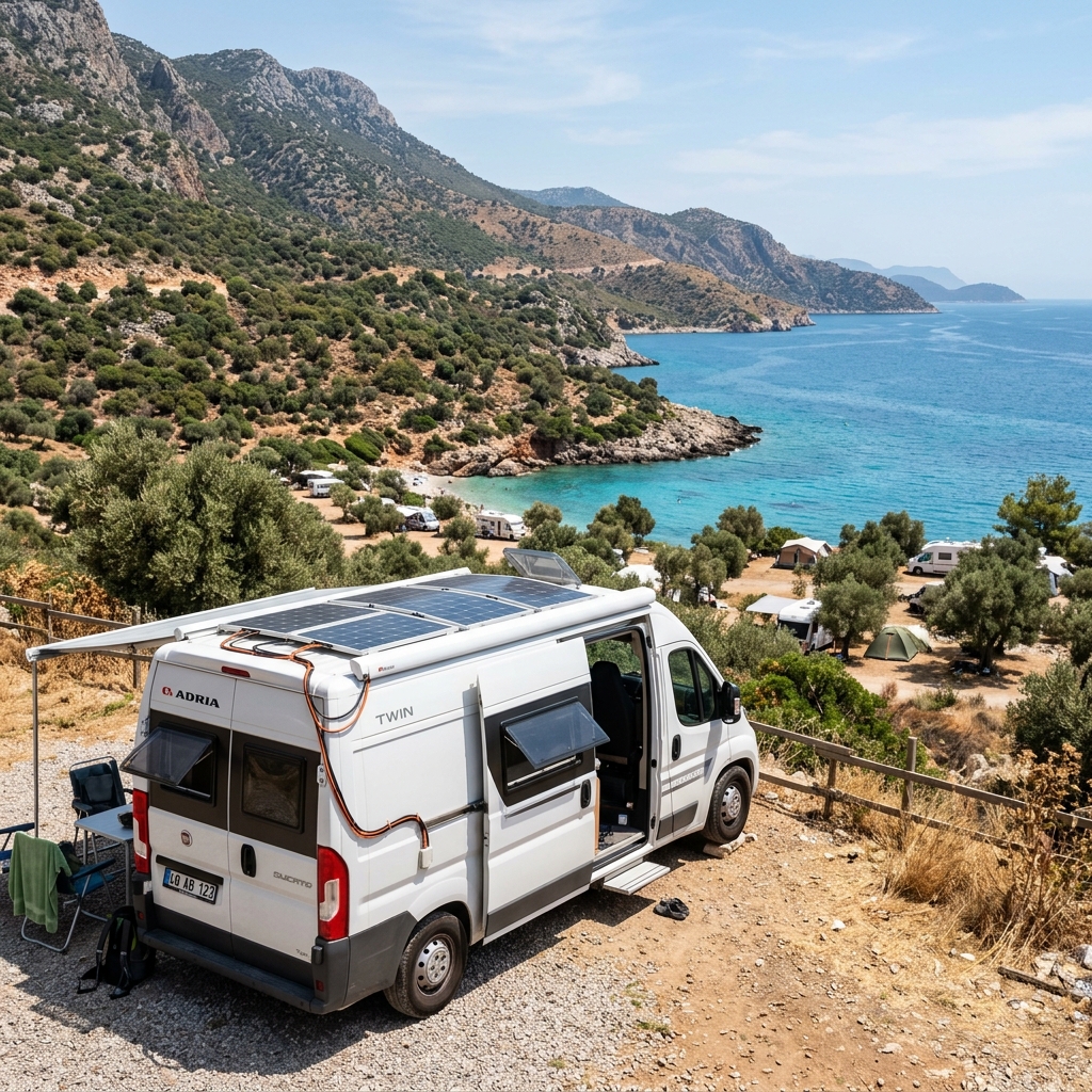 Alkovenli Karavan Lityum ve DC-DC Solar Kurulumu Antalya Kemer